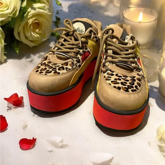 Excellent condition Buffalo London platform sneakers tower 9 red leopard 40 - Picture 11 of 11